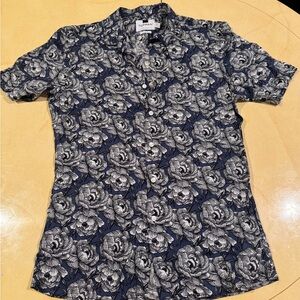 Floral Navy Shirt Topman Men’s Muscle Fit Shirt Size L Short Sleeve Button Up Lg